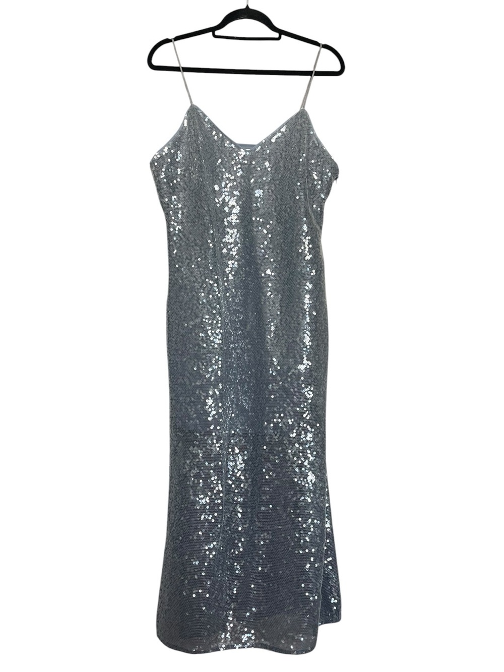Open Edit Blue Sequin Dress with Spaghetti Straps